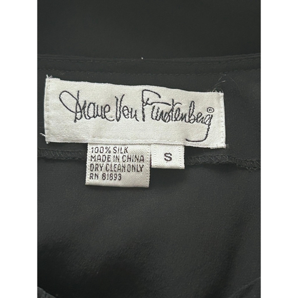 Diane von Furstenberg Black Silk Gold Embroidered Blouse Size S - Picture 8 of 10